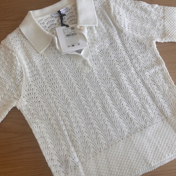 Mango Sweaters - NWT Mango White Open-Knit Polo Sweater